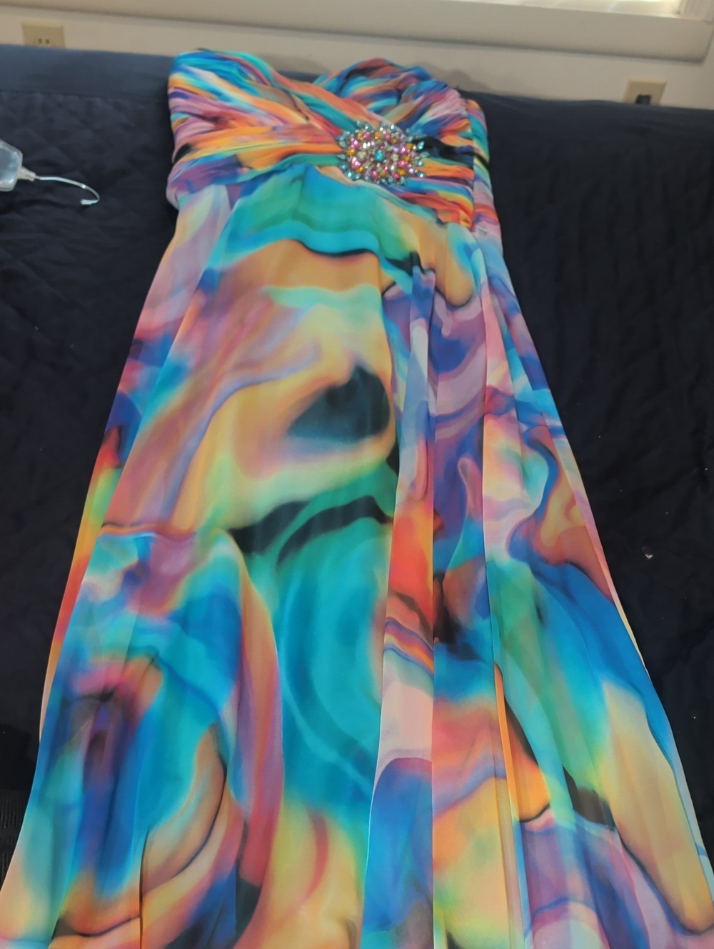 Strapless Multi-Color Swirl Chiffon Evening Dress